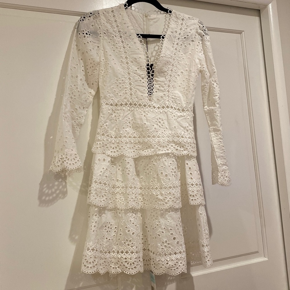 Small Storets White Romina Tiered Lace Ruffle Dress